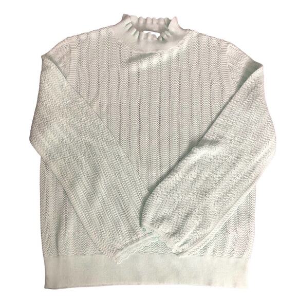 J. Crew Mint Green Sweater Womens M Ruffle Mock Neck Pointelle Knit Pullover NWT - Picture 7 of 9